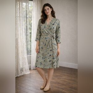 E.P YAYING Silk-Blend Wrap Dress NWT – Folk Art Print – Medium
